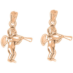 14K or 18K Gold 28mm Angel Earrings