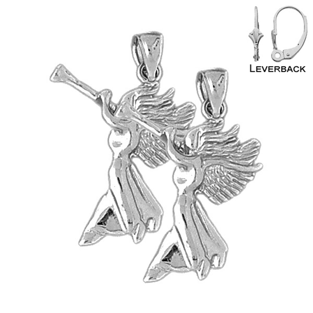 Sterling Silver 28mm Angel Earrings (White or Yellow Gold Plated)