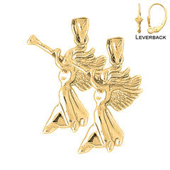 Sterling Silver 28mm Angel Earrings (White or Yellow Gold Plated)