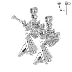 Sterling Silver 28mm Angel Earrings (White or Yellow Gold Plated)