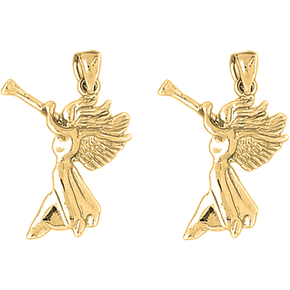 Yellow Gold-plated Silver 28mm Angel Earrings