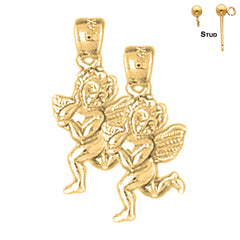 20 mm große 3D-Ohrringe mit Engel-Motiv aus Sterlingsilber (weiß- oder gelbvergoldet)
