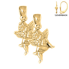 21 mm große 3D-Ohrringe mit Engel-Motiv aus Sterlingsilber (weiß- oder gelbvergoldet)