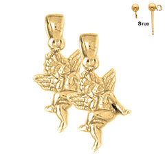 Pendientes de ángel 3D de plata de ley de 21 mm (chapados en oro blanco o amarillo)