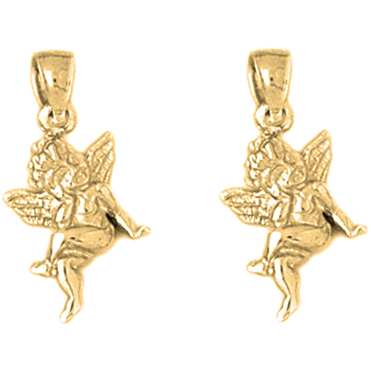 Yellow Gold-plated Silver 21mm Angel 3D Earrings