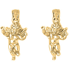 Yellow Gold-plated Silver 21mm Angel 3D Earrings