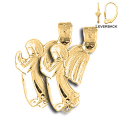 Sterling Silver 21mm Angel Earrings (White or Yellow Gold Plated)