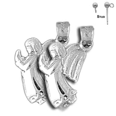 Sterling Silver 21mm Angel Earrings (White or Yellow Gold Plated)