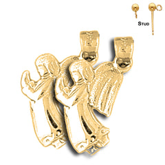 Sterling Silver 21mm Angel Earrings (White or Yellow Gold Plated)