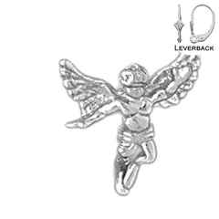 Sterling Silver 16mm Angel 3D, Lapel Pin Earrings (White or Yellow Gold Plated)