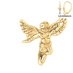 14K oder 18K Gold Engel 3-D, Anstecknadel Ohrringe