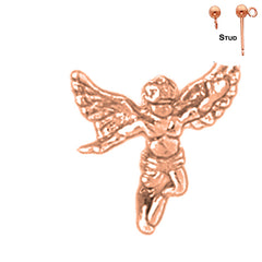 Pendientes de alfiler de solapa con ángel 3D de oro de 14 quilates o 18 quilates