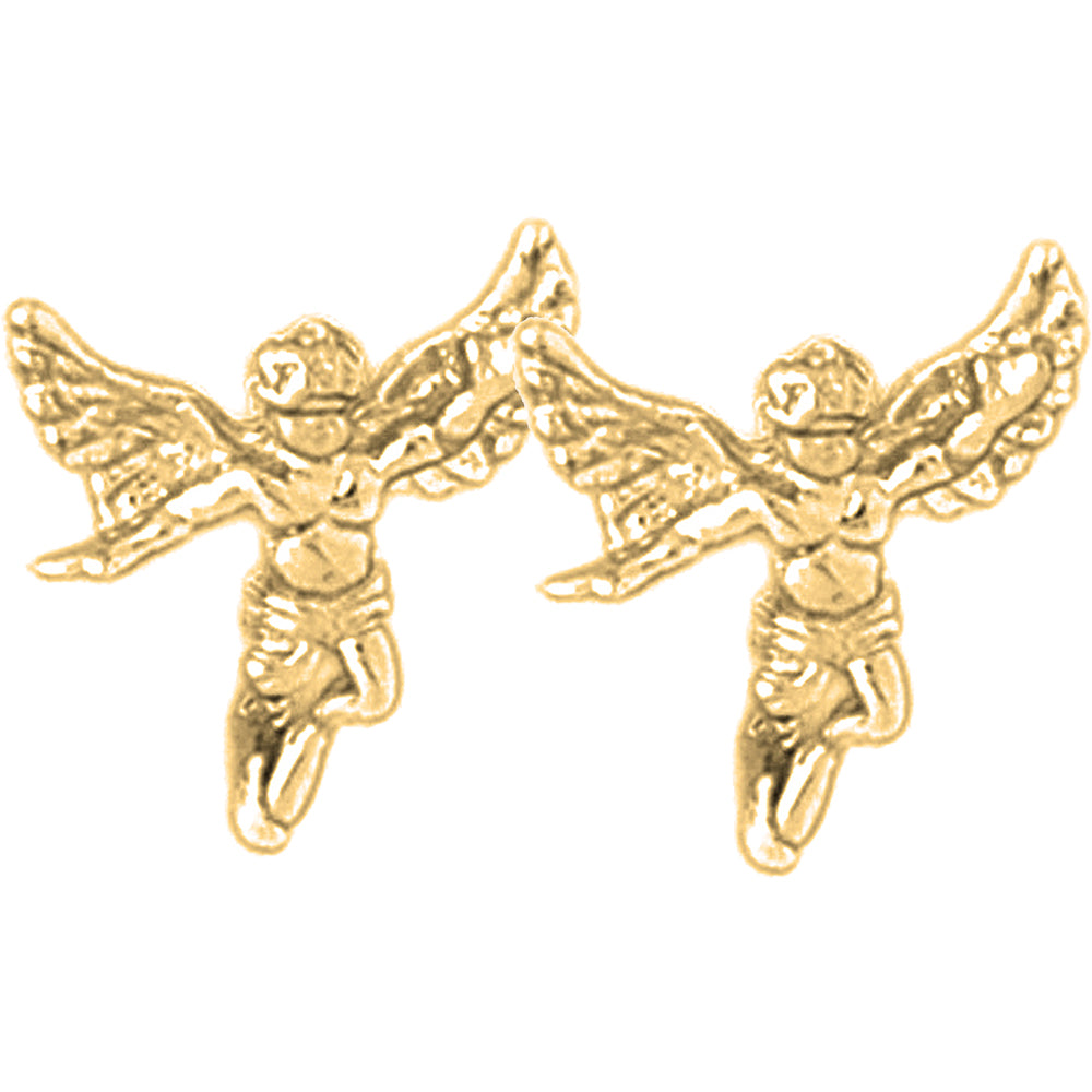 Yellow Gold-plated Silver 16mm Angel 3-D, Lapel Pin Earrings