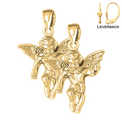 Sterling Silver 28mm Angel 3D Earrings (White or Yellow Gold Plated)
