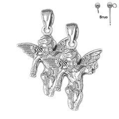 Sterling Silver 28mm Angel 3D Earrings (White or Yellow Gold Plated)