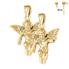 28 mm große 3D-Ohrringe mit Engel-Motiv aus Sterlingsilber (weiß- oder gelbvergoldet)
