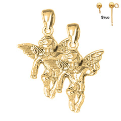 Pendientes de ángel 3D de plata de ley de 28 mm (chapados en oro blanco o amarillo)