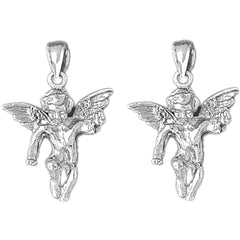 Sterling Silver 28mm Angel 3D Earrings
