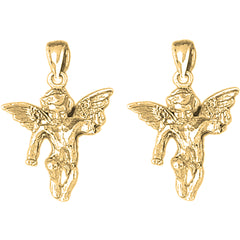 Yellow Gold-plated Silver 28mm Angel 3D Earrings
