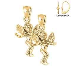 Sterling Silver 20mm Angel 3D Earrings (White or Yellow Gold Plated)