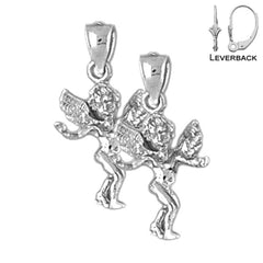 Sterling Silver 20mm Angel 3D Earrings (White or Yellow Gold Plated)