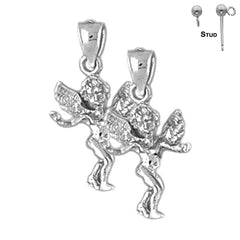 Sterling Silver 20mm Angel 3D Earrings (White or Yellow Gold Plated)