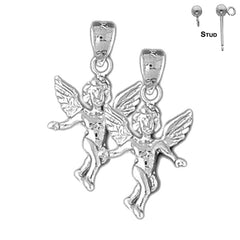 Sterling Silver 24mm Angel Earrings (White or Yellow Gold Plated)