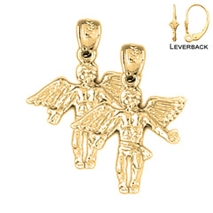 Pendientes de ángel 3D de plata de ley de 22 mm (chapados en oro blanco o amarillo)