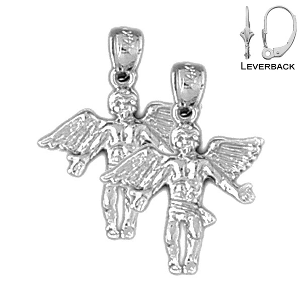 Pendientes de ángel 3D de plata de ley de 22 mm (chapados en oro blanco o amarillo)