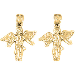 Yellow Gold-plated Silver 22mm Angel 3D Earrings