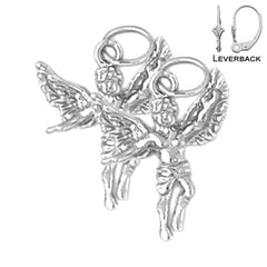 Sterling Silver 18mm Angel 3D Earrings (White or Yellow Gold Plated)