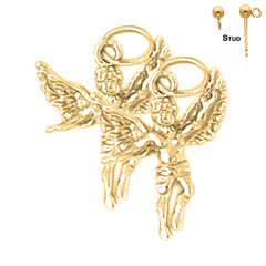 18 mm große 3D-Engel-Ohrringe aus Sterlingsilber (weiß- oder gelbvergoldet)
