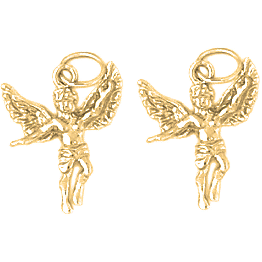 Yellow Gold-plated Silver 18mm Angel 3D Earrings