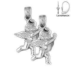 Pendientes de ángel 3D de plata de ley de 23 mm (chapados en oro blanco o amarillo)