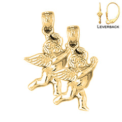 Pendientes de ángel 3D de plata de ley de 23 mm (chapados en oro blanco o amarillo)