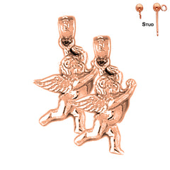 Pendientes 3D de Ángel de Oro de 14K o 18K