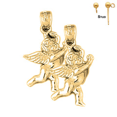 23 mm große 3D-Ohrringe mit Engel-Motiv aus Sterlingsilber (weiß- oder gelbvergoldet)