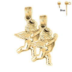 Pendientes de ángel 3D de plata de ley de 23 mm (chapados en oro blanco o amarillo)