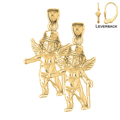 Sterling Silver 31mm Angel Earrings (White or Yellow Gold Plated)