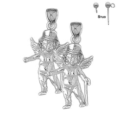 Sterling Silver 31mm Angel Earrings (White or Yellow Gold Plated)