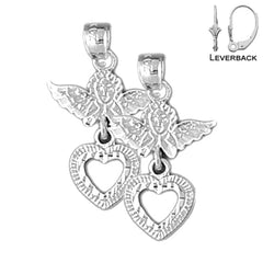 Sterling Silver 24mm Angel Earrings (White or Yellow Gold Plated)