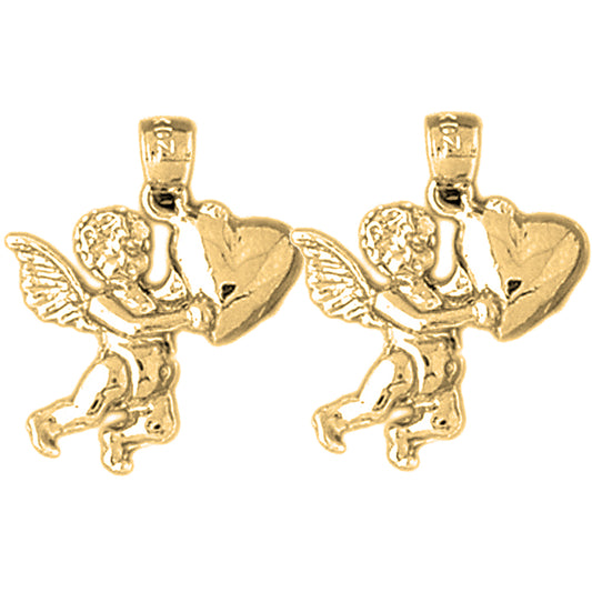 Yellow Gold-plated Silver 22mm Angel Earrings