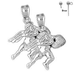 Sterling Silver 25mm Angel Earrings (White or Yellow Gold Plated)