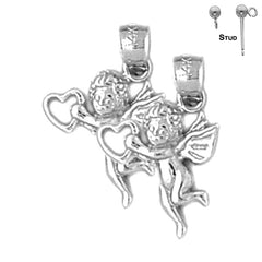 Sterling Silver 19mm Angel Earrings (White or Yellow Gold Plated)