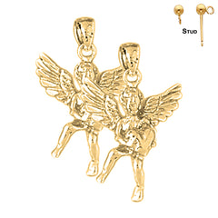 Pendientes de ángel 3D de plata de ley de 29 mm (chapados en oro blanco o amarillo)