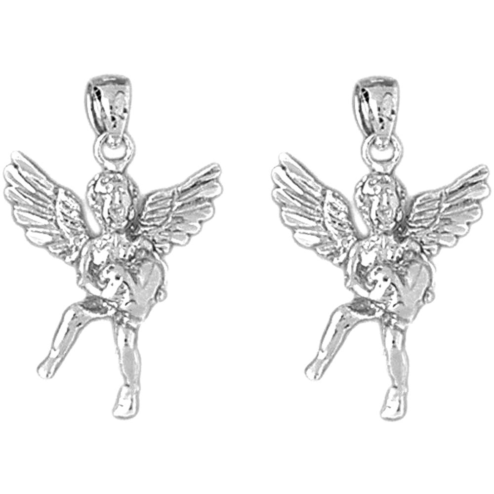 Sterling Silver 29mm Angel 3D Earrings