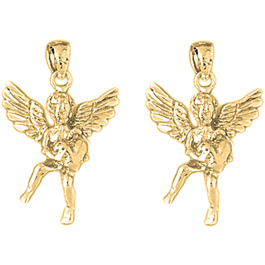 Yellow Gold-plated Silver 29mm Angel 3D Earrings