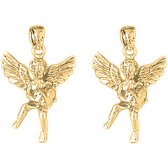 Yellow Gold-plated Silver 29mm Angel 3D Earrings