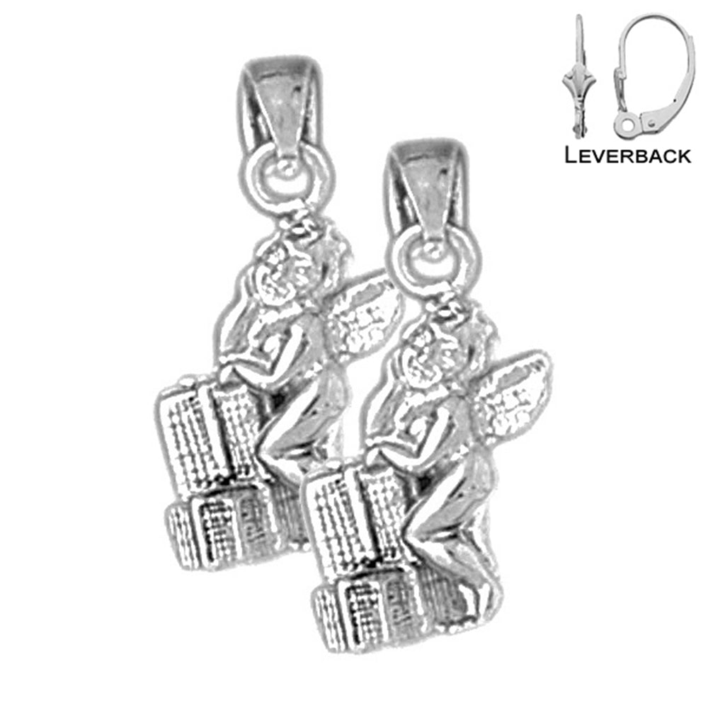 Sterling Silver 21mm Angel Earrings (White or Yellow Gold Plated)