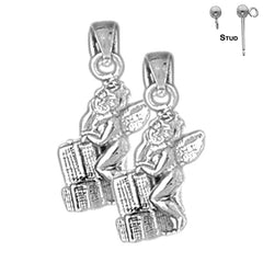 Sterling Silver 21mm Angel Earrings (White or Yellow Gold Plated)